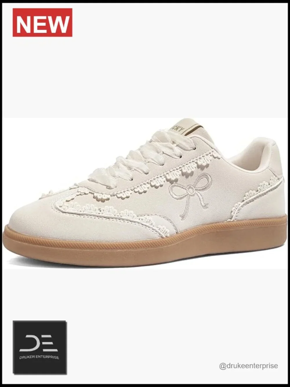 Lace Detail Casual Sneakers Organza Ribbon Lace-Up Vintage Gum Sole Sneakers